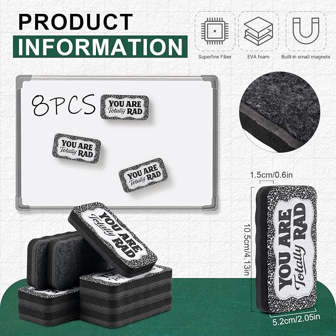 Lincia 8 Pcs Magnetic Dry Erase Erasers Composition Whiteboard Dry Erasers - Image 2