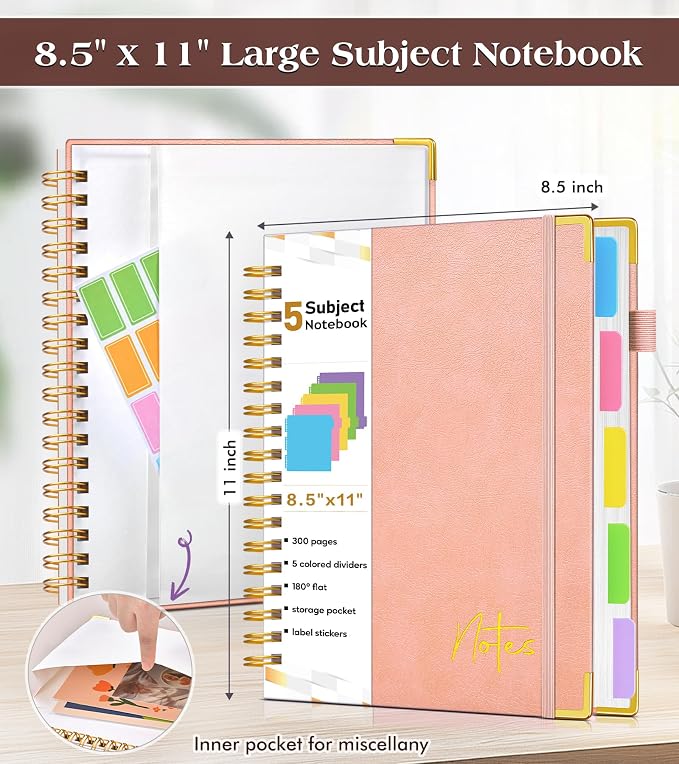 Spiral Notebook Journal with Removable Dividers Tabs, 300 Pages Hardcover - Image 4