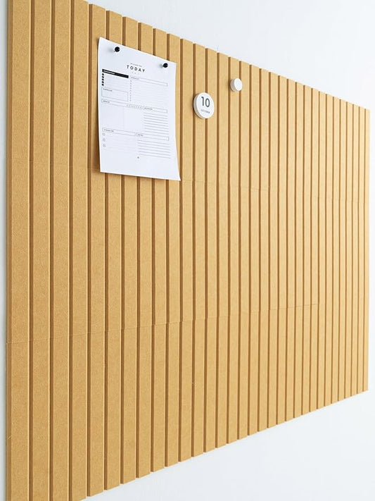 Large Cork Boards for Walls Black Felt Alternative - Slat Wall Paneling, Bulletin Board Tiles for Home Decor, Push Pin Corkboard Organizer for Office or Classroom-12-Pack Panel Kit (Mustard)-DeskLoop Office