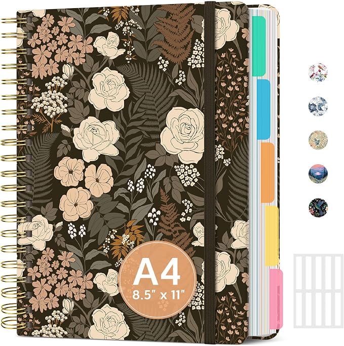 Large Lined Spiral Journal for Women Cute Hardcover 5 Subject Notebook for Work by Taja