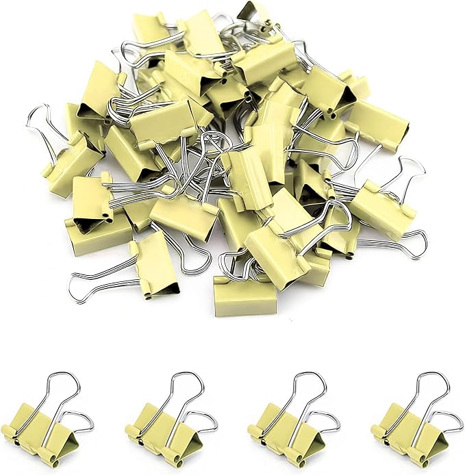 50 Pack Small Yellow Binder Clips 3/4 Inch, Colored Little Paper Clamps by Qikaara
