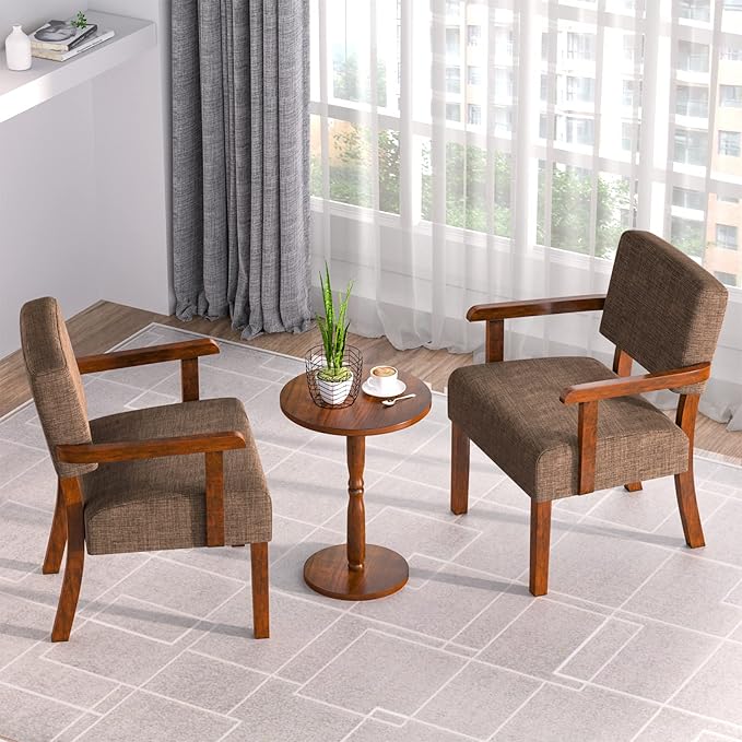 Accent Chair Set of 2 with Table, Living Room Chairs with Soft Seat & Armrests for Living Room Bedroom Reading Room Waiting Room (Brown), (AC01)-DeskLoop Office