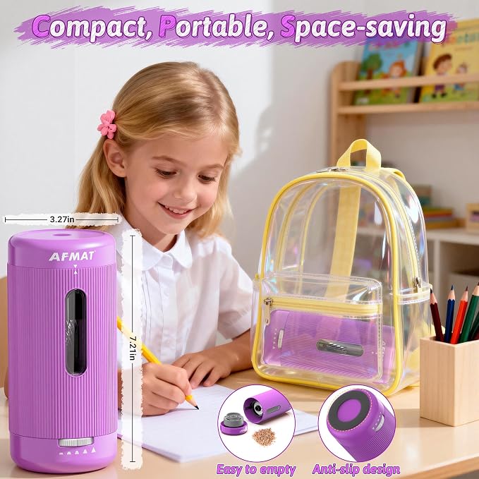 AFMAT Electric Pencil Sharpener, Auto in & Out, 5 Nibs, 7K+ Uses, Fully - Image 6