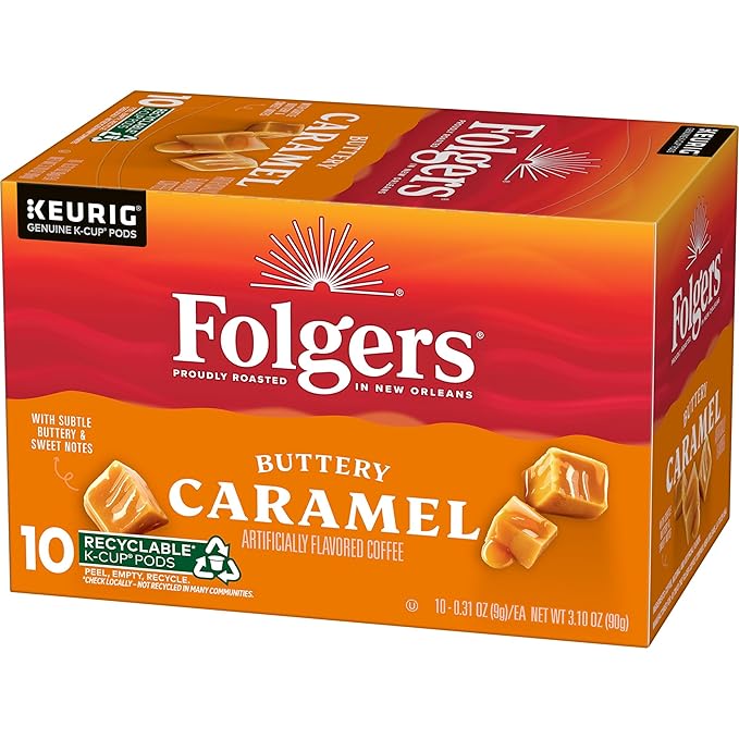 Folgers Buttery Caramel Artificially Flavored Coffee, Keurig K-Cup Pods, 10 Count Box (Pack of 6)-DeskLoop Office
