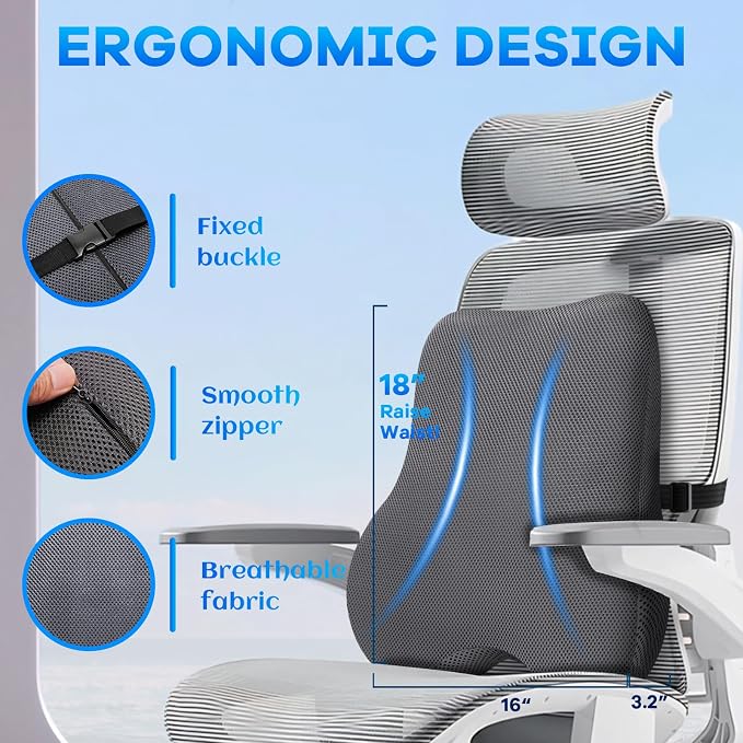 Gel Seat Cushion & Lumbar Support Pillow Set, Cooling Memory Foam - Image 3
