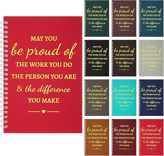 Colarr 12 Pcs A5 Inspirational Spiral Notebook Bulk Appreciation Gift 6x8 Inch Motivational Notepad 100 Page/50sheet Lined College Ruled Journal for Employee Coworker Teacher Nurse (Dark Colors)-DeskLoop Office