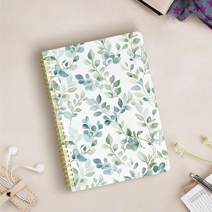 Cute Spiral Notebook journal B5 Aesthetic Pretty Design for Women Girls Kawaii with Pocket, 10 x 7.2 inch, Lined, Spring Leaves-DeskLoop Office