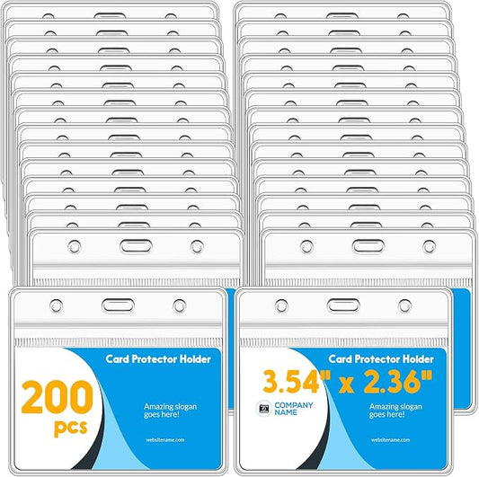 Marspark 200 Pieces Clear Plastic Horizontal Name Badge ID Card Holders by Marspark