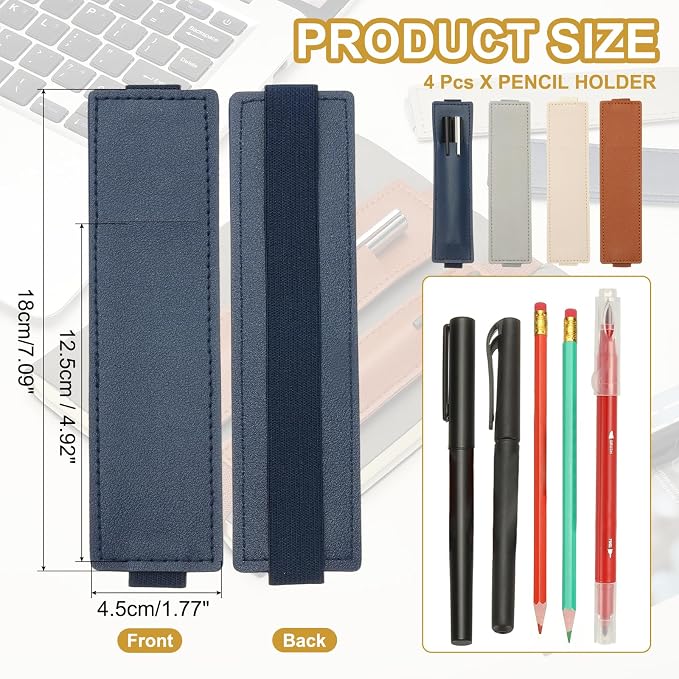 PATIKIL 4Pcs Elastic Notebook Pen Holder, Adjustable Hold 2 Pen Holder PU - Image 2