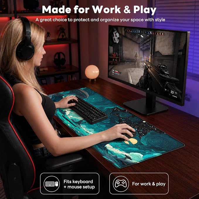 Desk Mat, Big Desk Pad, 31.5x11.8 Inches Extended Big Gaming Mouse Pad - Image 7