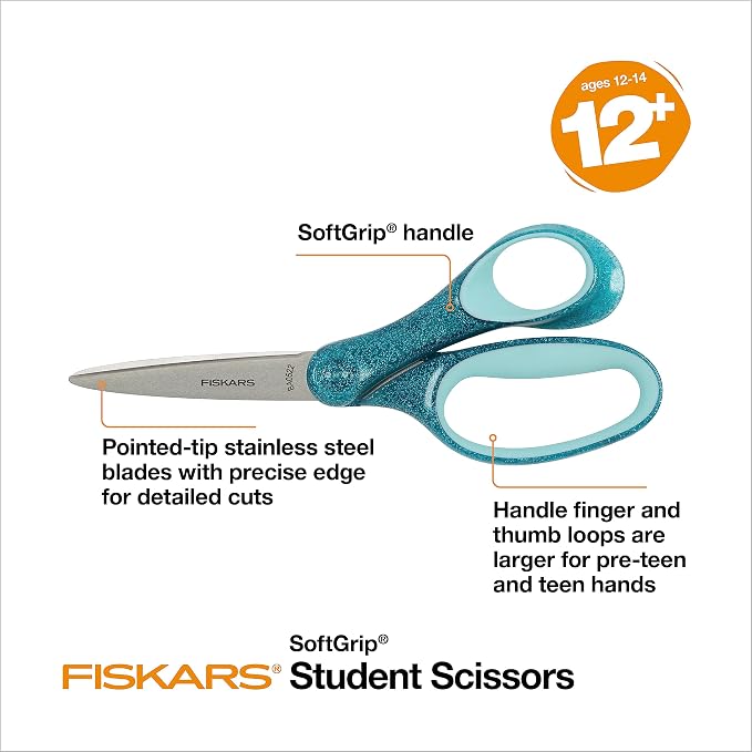 Fiskars 7" SoftGrip Student Glitter Scissors - Image 3