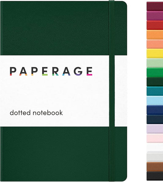PAPERAGE Dotted Journal Notebook, (Dark Green), 160 Pages, Medium 5.6 in x 8 in - 100 GSM Thick Paper – Hardcover Journaling Notebook for Work, School & Bullet Journaling-DeskLoop Office