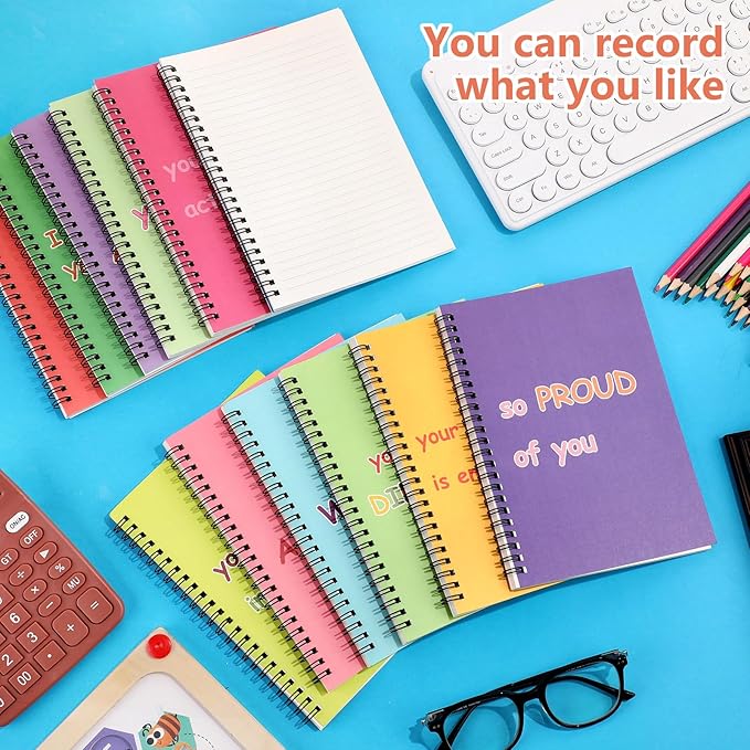 Fuutreo 12 Pcs Spiral Notebook for Work A5 8.3 x 5.7 Inch College Ruled Spiral Journal Notebook Kraft Cover Ruled Paper, 12 Color, 60 Sheets, 120 Pages for Office School (Innovative)-DeskLoop Office