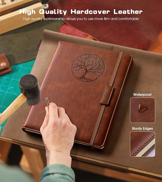 Lined Journal Notebook for Women Men,256 Pages A4 Large Hardcover Leather Journals for Writing,Travel,Business,Work,School,College Ruled Notebooks for Note Taking,Diary Notepad 8.6"×11" (Brown)-DeskLoop Office