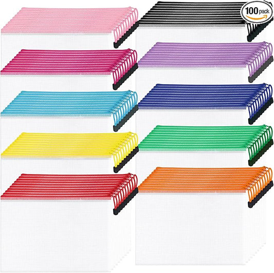 100Pack Mesh Zipper Pouch Bags, Waterproof A4 Letter Size Document Zipper Pouches for Storage, Teacher School, Toys, Puzzle, Office, 10 Colors-DeskLoop Office