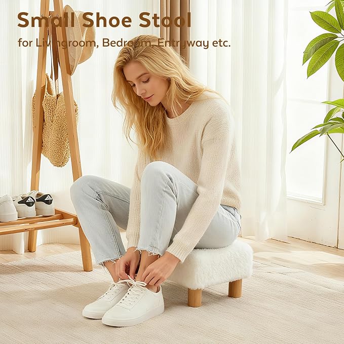 Small Foot Stool Ottoman, Sherpa Footstool Ottoman Foot Rest - Image 7