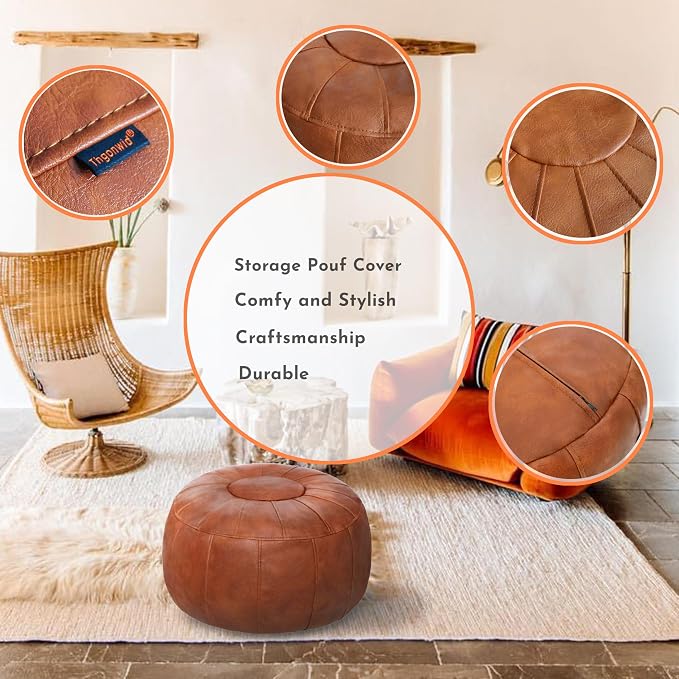 Thgonwid Unstuffed Moroccan Storage Pouf Foot Stool Ottoman Seat Handmade Faux - Image 8