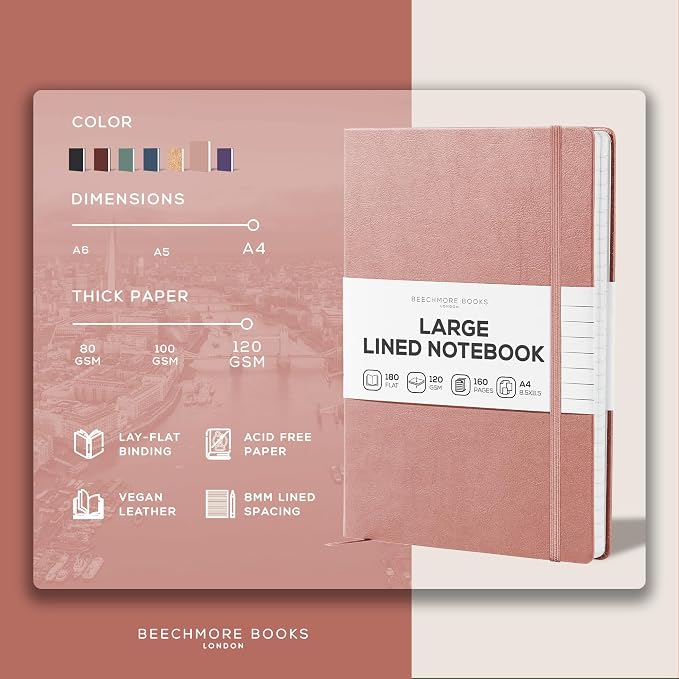 BEECHMORE BOOKS Lined Journal Notebook, 8.5" x 11.5", A4 160 Lined Pages - Image 2