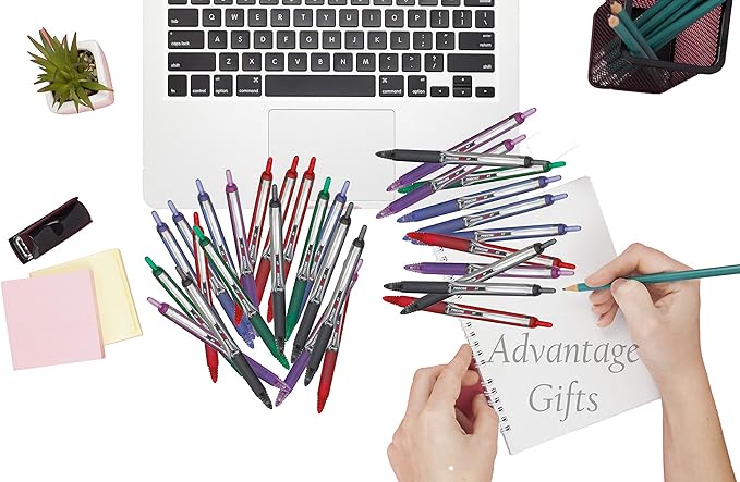 Precise V5 RT Retractable Rolling Ball Pens, Extra Fine Point (.5mm), Assorted Colors Black/Blue/Red Ink, 5-pk; Premium Comfort Grip, Bundle with Plastic Reusable Pouch