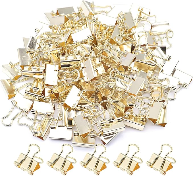 Gold Binder Clips, Mini Paper Clip, Small Paper Clamps 15mm, 100 Pack Micro by YCVIORING