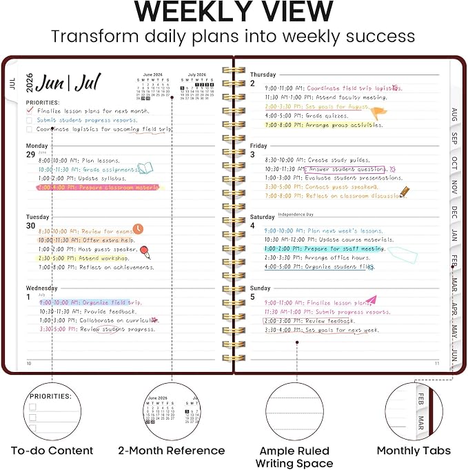 Academic Planner 2026-2027, Weekly and Monthly Calendar Planner Book, July 2026 - Image 3