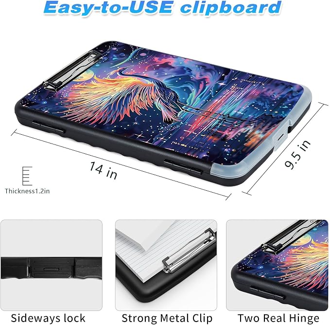Clipboard with Storage, High Capacity Crane Bird Storage Clipboard 9.5x14 with - Image 3
