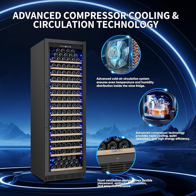 200 Bottle Upgrade Wine Cooler Refrigerator - 24 Inch Large Capacity Wine Fridge Built-In Freestanding, with Quiet Compressor, Professional Temperature Control & Wine Cellar - Black-DeskLoop Office