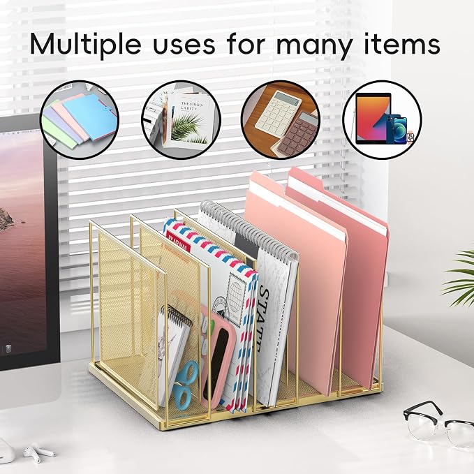 File Organizer for Desk, 5-Section Vertical File Sorter, Paper Holder Organizer - Image 5