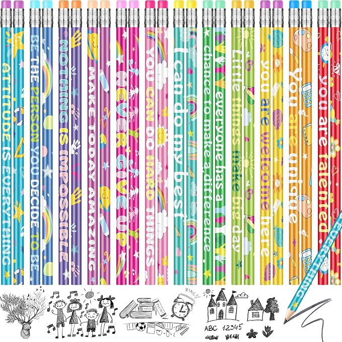 100 Pcs Motivational Pencils Bulk, Rainbow Inspirational School Pencils by RAGNHILD