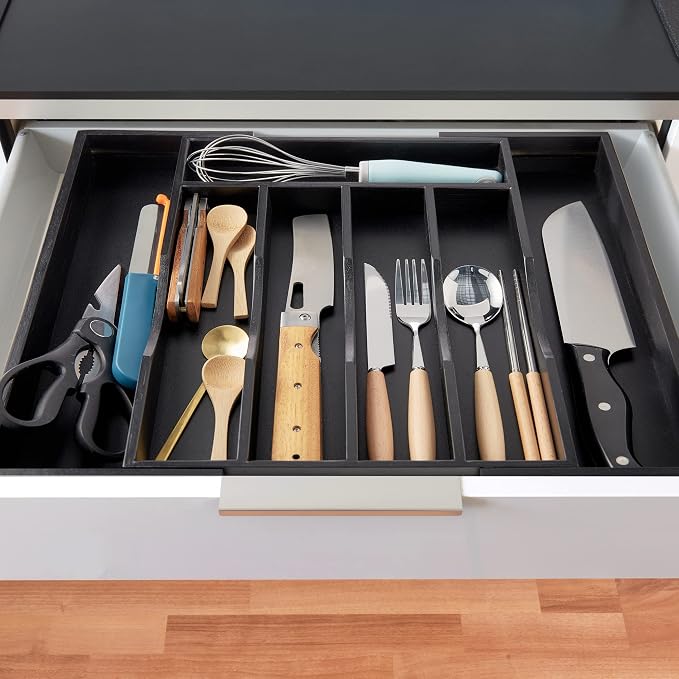 oridom 2-Piece Expandable Bamboo Kitchen Drawer Organizer - Image 4
