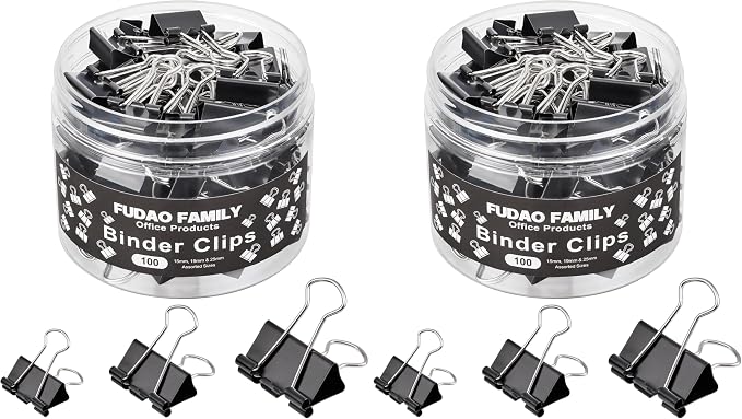 100pcs Binder Clips Assorted Sizes, Mini 3 Sizes by FUDAOFAMILY
