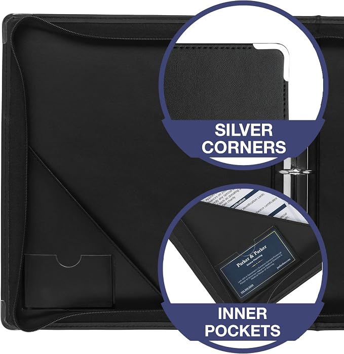 Samsill Classic Collection Leather Zipper Binder, Executive Presentation - Image 3