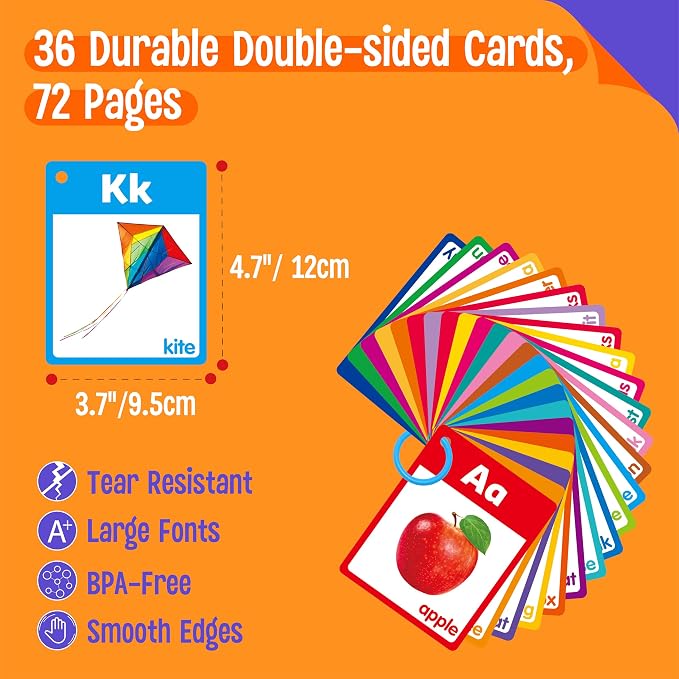 Alphabet & Number Flashcards, 36 Double-Sided Cards Uppercase & Lowercase - Image 2