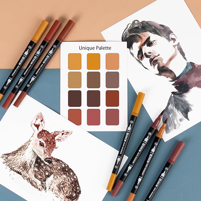 ZSCM Brown Duo Tip Marker Pens, 12 Pack Fine & Brush Markers - Image 5