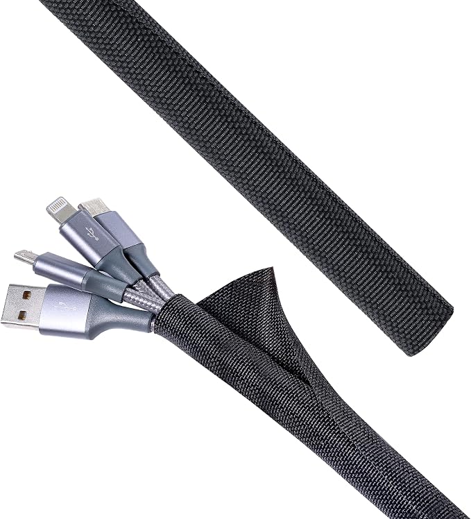 Black Braided Cable Management Sleeves Wire Loom Tubing Cord Protector by BuyUneed