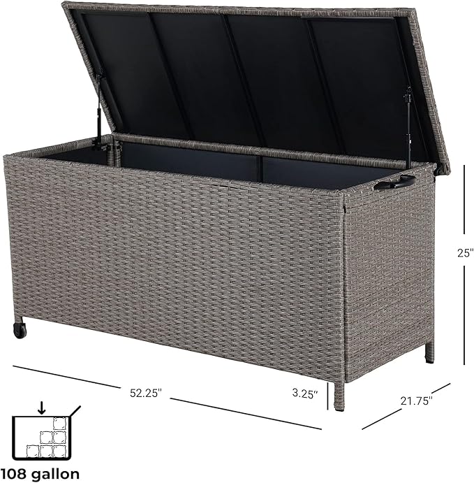 Grand patio 108 Gallon Deck Storage Box Indoor Outdoor Wicker Bin for Patio Furniture Cushions Garden Tools Pool Accessories, Greige-DeskLoop Office