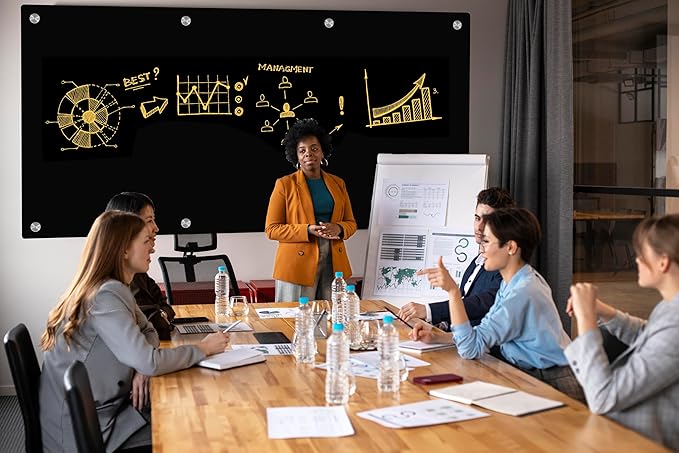 J&J worldwide Glass Whiteboard 8' x 4', Magnetic Black Glass Dry Erase Board, Black White Board Frameless, Includes Markers, Magnets, Marker Tray, Eraser for Wall, Office, Home, School-DeskLoop Office