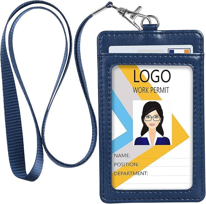 Teskyer Badge Holder with Lanyard, Leather ID Name Badge Card Holder with by TESKYER