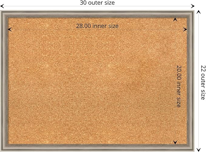 Amanti Art Natural Cork Board for Wall, 22x30 Vision Board with Silver Wood Frame, Medium Corkboard Office Decor for Home Organization, Casual Corkboard Pinboard to display items for home organization-DeskLoop Office