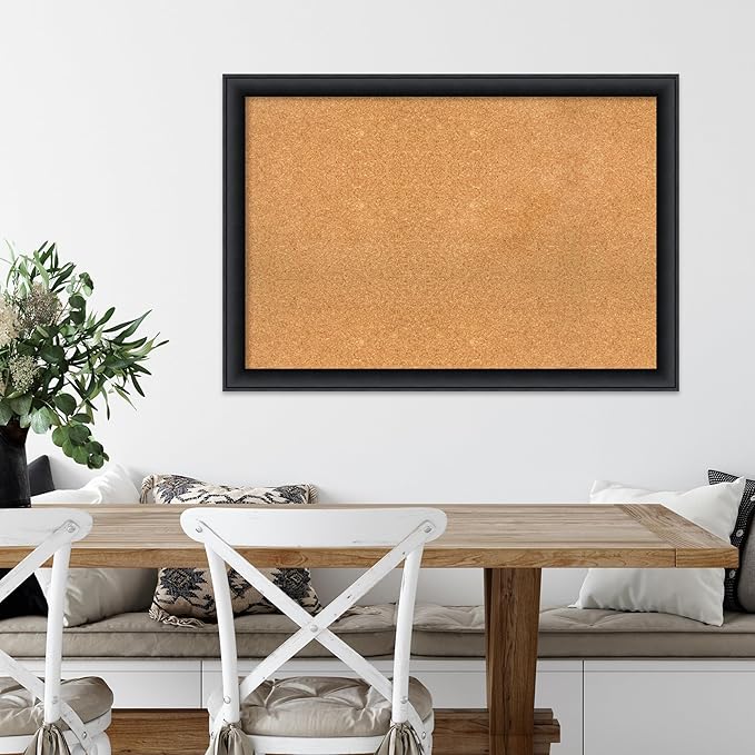 Amanti Art Natural Cork Board for Wall, 27x39 Vision Board with Black Wood Frame, Large Corkboard Office Decor for Home Organization, Modern Contemporary Corkboard Pinboard to display items for home-DeskLoop Office