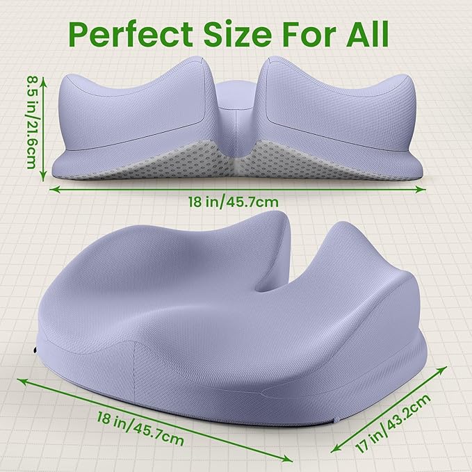 Benazcap Large Seat Cushion for Office Chair Memory Foam Coccyx Pain Relief Cushion Pillow for Back Support Non-Slip Seat Pad for Office Desk, Car Seat, Wheelchair, Sciatica-Blue-DeskLoop Office