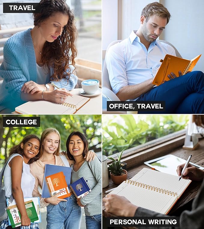 Spiral Notebook Journal for Women Men, 300 Numbered Lined Pages, College Ruled, A5 Hardcover Spiral Bound Notebook for School, Work, Note Taking Writing, Leather Spiral Journal Medium 5.9"x8.5"-DeskLoop Office