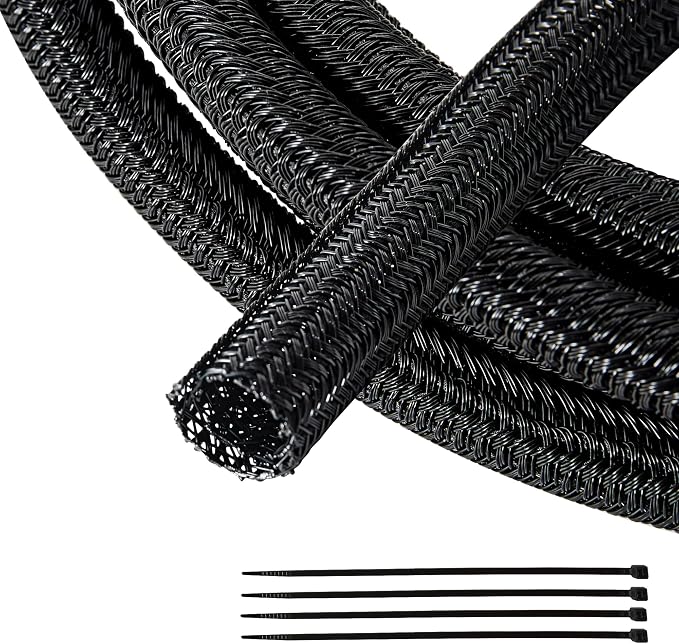 RED WOLF 1/4” x 10FT Cable Sleeves Cord Management Braided Wire Loom Sleeving by REDWOLF