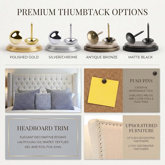 Premium Black Thumb Tacks, Extra Long Push Pins - Image 4