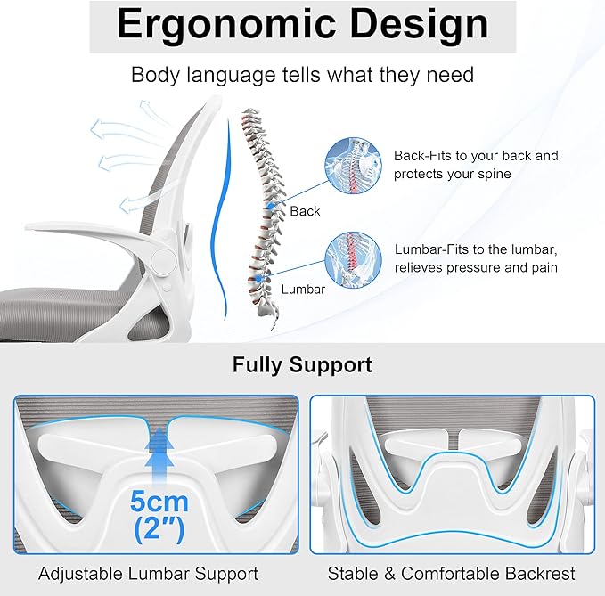 Primy Ergonomic Drafting Chair with Flip-up Armrests Tall Office Chair for Standing Desk Comfortable Desk Chair with Adjustable Footrest Ring and Lumbar Support in Gray Perfect for Home and Office Use-DeskLoop Office