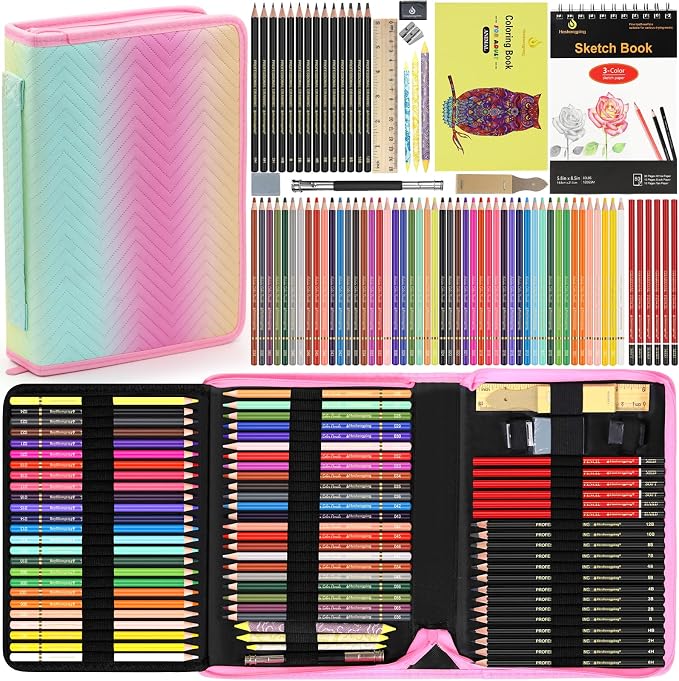80pcs Drawing Kit Sketching Set Art Sketch Supplies Coloring pencils Kit 48 by Heshengping