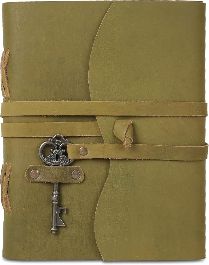 Leather Journal with Deckle Edge Paper 8x6 inch and Vintage Key | Handmade by KomalsPassionLeather
