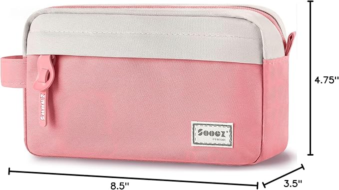 Sooez Big Capacity Pencil Case, Upgraded Canvas Pencil Pouch Large Pencil Bag Organizer, Separate Compartments Easy Grip Handle, Aesthetic Supply for School Teens Adults, Pink Pen Case-DeskLoop Office