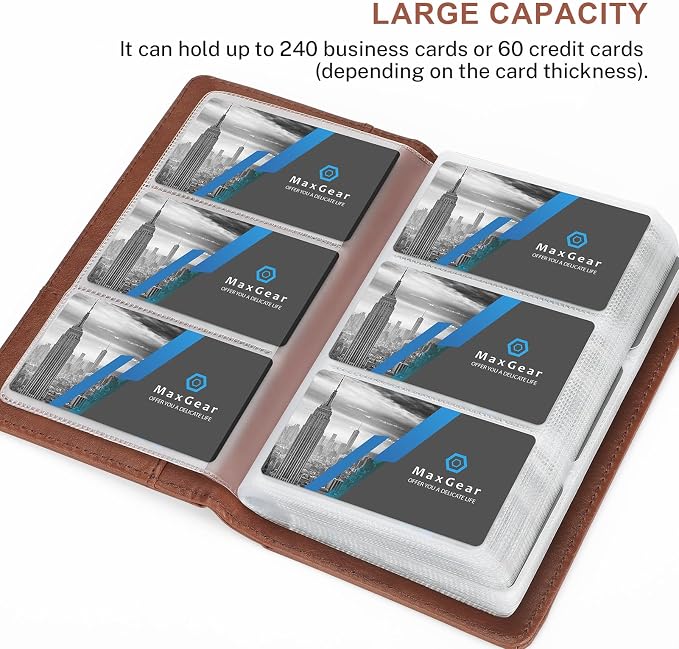 MaxGear Business Card Organizer Book, Holds 240 Cards, Coffee | Portable PU - Image 4