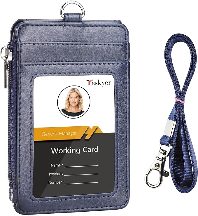 Teskyer Badge Holder with Side Zip Pocket, Teachers/Students, Secure Zipper by TESKYER